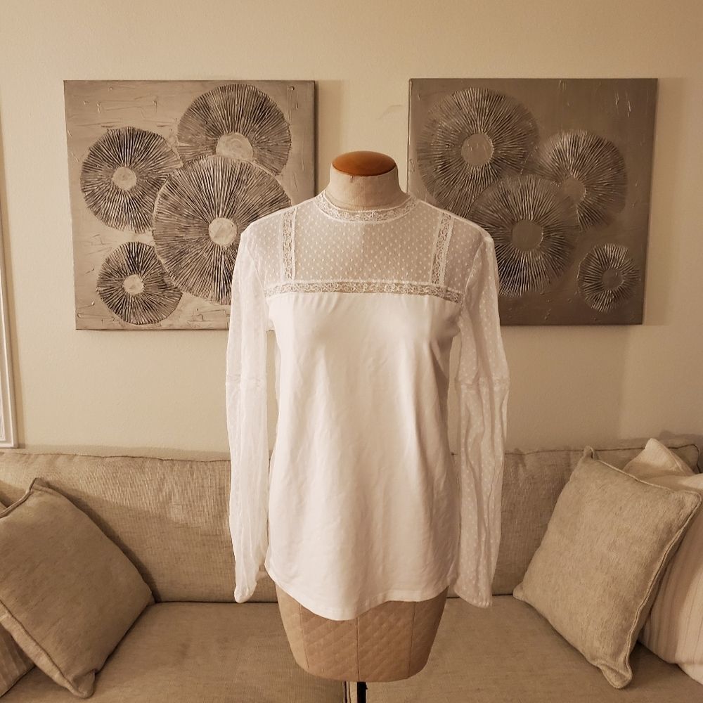 Halogen Lace Yoke Illusion Top size Large in Ivory
